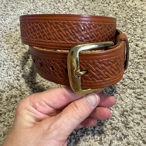 Vintage Vogel of Texas Tooled Leather Belt- 34 - Picture 1 of 7